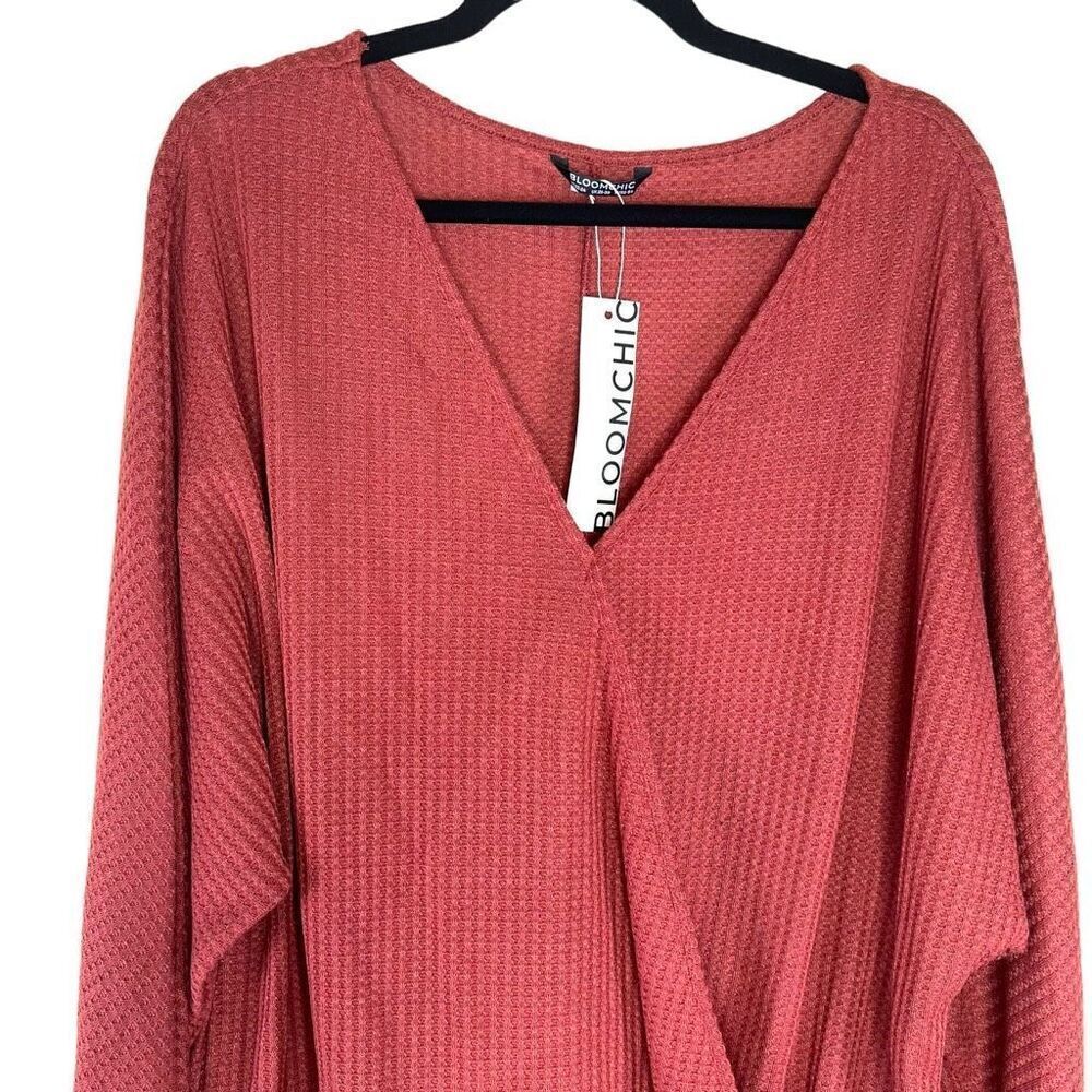 NEW Bloomchic Solid Waffle Knit Wrap Long Sleeve T-shirt Russet 3X - Picture 5 of 9